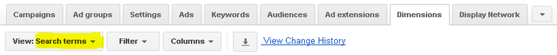 Image AdWords Search Terms Under Dimensions